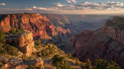 75. Grand Canyon viewpoint, vast, colorful rock formations, sunrise, awe-inspiring