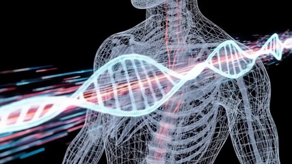 Abstract Human Body With Glowing DNA Strand Animation - Powered by Adobe
