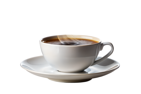 A steaming cup of coffee isolated on transparent background, ready to start the day