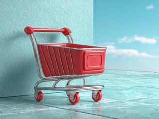 Shopping cart in a vibrant environment urban setting digital art minimalistic style capturing imagination