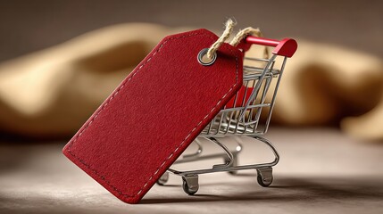 Shopping cart with red price tag retail store product photography indoor close-up consumerism concept
