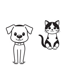Obraz premium Cute pet dog and cat icon pack vector design concept black and white illustration.
