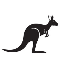 Sleek black silhouette illustration of a majestic kangaroo, an iconic Australian marsupial representing strength, freedom, and the wild spirit of the outback landscape.