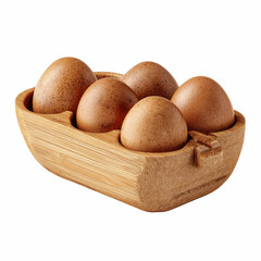 Fototapeta premium Rustic Wooden Egg Carrier with Brown Eggs