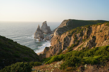 Above view at Ursa beach (praia ursa) in Portugal in evening light