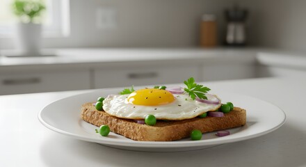 Scrumptious Fried Egg on Toast, Close-Up Culinary Delight