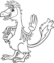 cartoon Caudipteryx or feathered dinosaur waving its hand coloring page