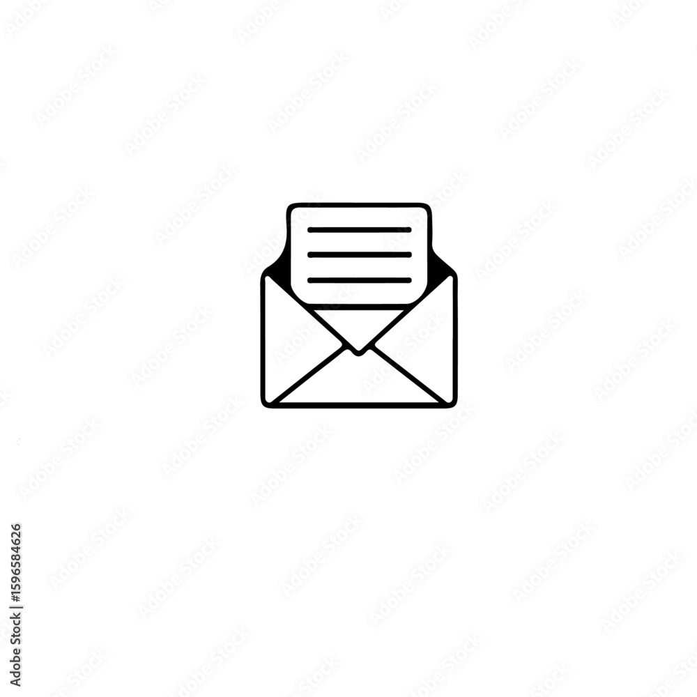 Poster a simple line drawing of an open envelope with a letter sticking out of it