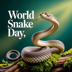 Celebrate World Snake Day on July 16th with this vibrant vector graphic featuring a green snake, promoting awareness and appreciation for these fascinating reptiles.