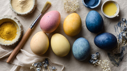 Naturally Dyed Easter Eggs with Botanical Flat Lay Aesthetic