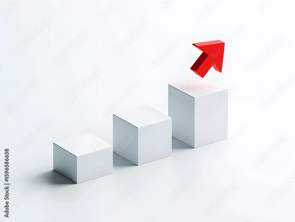 Poster ascending cubes with a bold red arrow symbolizing growth and progress a visual metaphor for success 