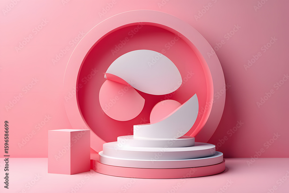 Aufkleber elegant pink product display podium with circular backdrop and abstract white shapes for showcase pr