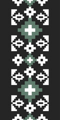 Striking Thai silk-inspired pixel art vertical pattern in black, white and sage green ideal for modern textiles, bold backgrounds and graphic designs.