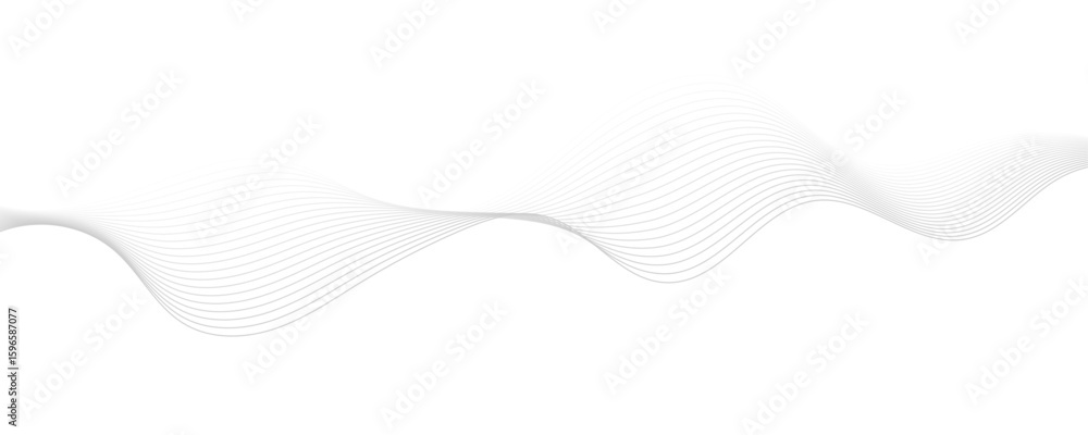 Poster abstract gray wave dynamic curve lines on transparent background with flowing particles. digital ene