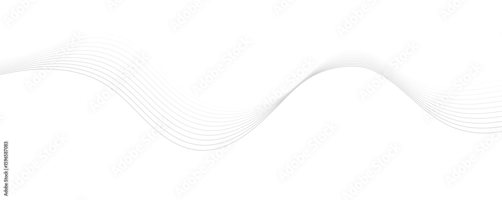 Poster abstract gray wave dynamic curve lines on transparent background with flowing particles. digital ene