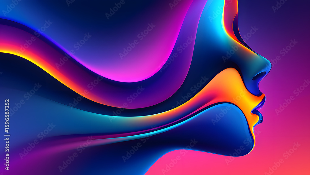 Poster abstract profile: a vivid depiction of the human form through flowing colors and dynamic shapes, rep