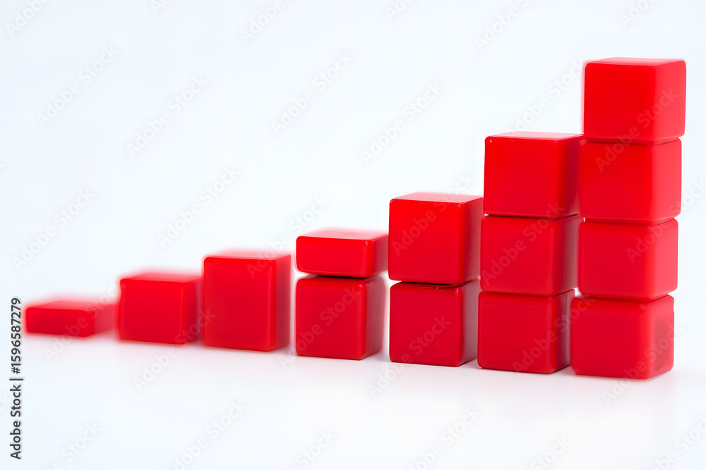 Poster ascending red blocks: a visual representation of growth and progress, illustrating a steady increase
