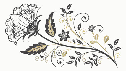 Illustration of a flower with detailed petals and leaves on a winding stem design element art