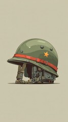 Fototapeta premium Military helmet featuring a red star, iconic design from a specific historical period or conflict