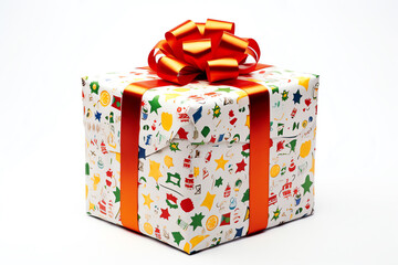 Festively wrapped gift box adorned with a vibrant bow, perfect for celebrations and special occasions.