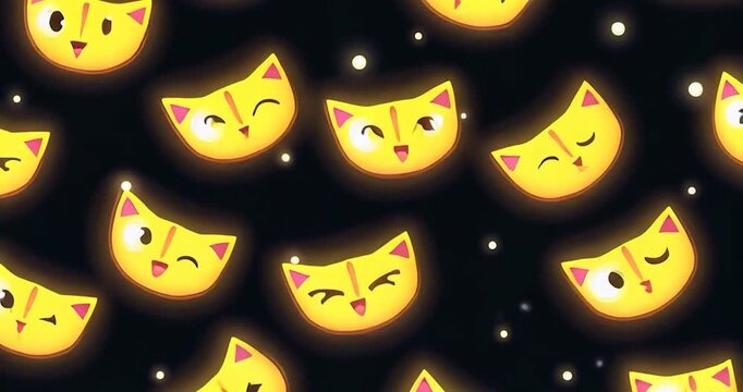 Animated cute yellow cat faces pattern