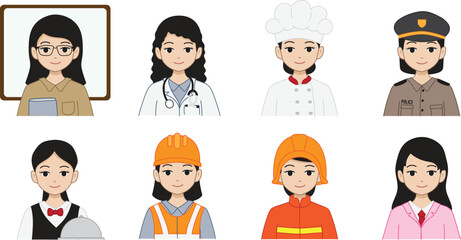 Set Cartoon Illustration about Profession - Female Edition