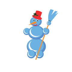 Snowmen in red hats with holly, brook. Season specific flat design object isolated for web, for print for Christmas, winter holidays illustration