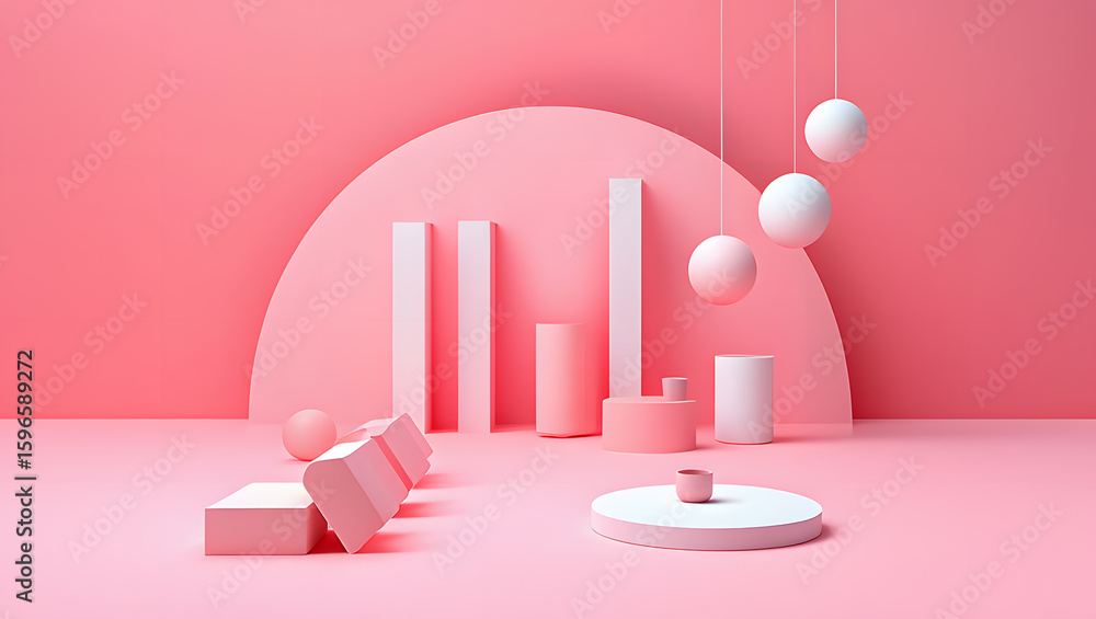 Poster a captivating still life composition of geometric shapes in muted pink tones creating a serene and m