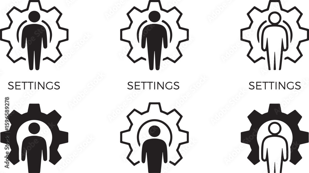 Poster settings gear icons with people figures user configuration management system administration vector i