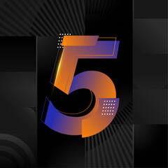 Futuristic Number 5 Design &ndash; Abstract Orange and Blue Gradient Digit on Black Geometric Background