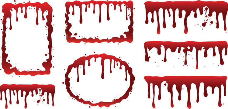Red blood dripping frames borders and dividers vector illustration set for Halloween horror design elements decoration