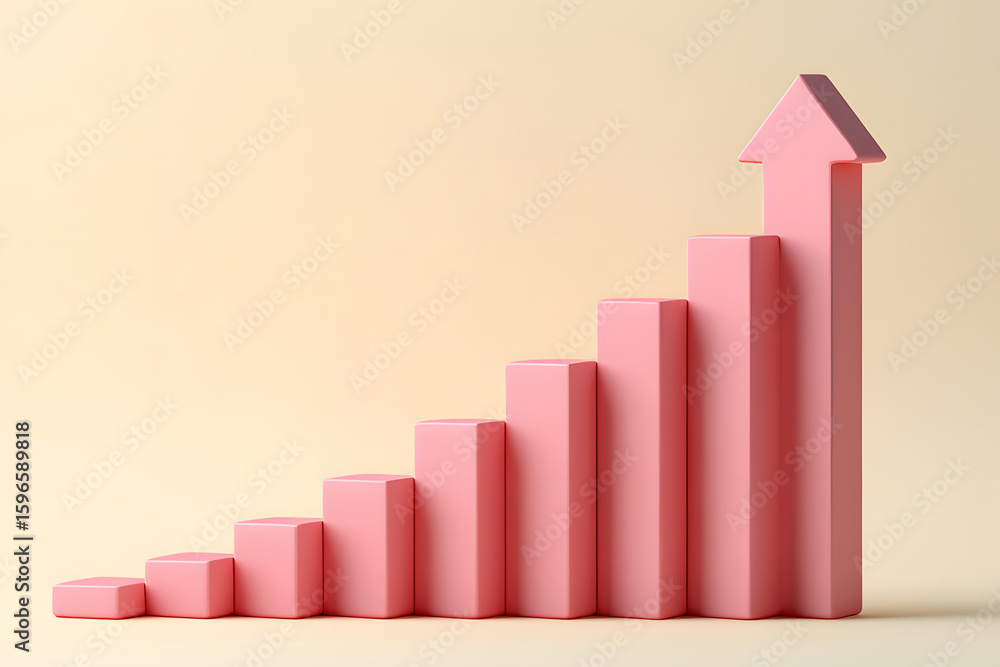 Poster pink bar graph with upward arrow representing positive trend a visually appealing pink bar graph wit
