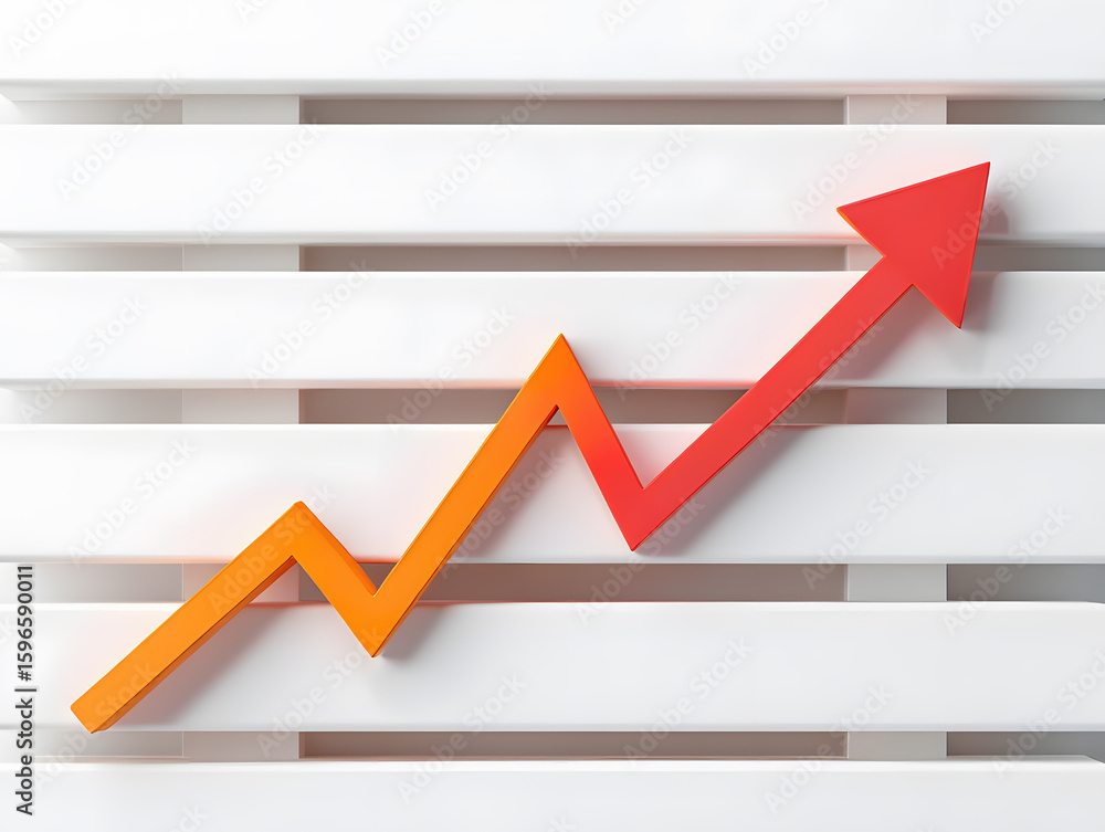 Poster dynamic orange and red arrow graphically representing growth and progress on a clean white backgroun