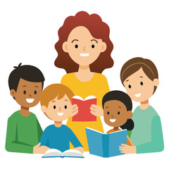 teacher and students are in study