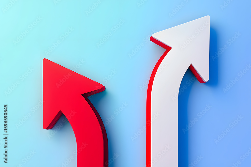 Poster diverging paths a visual metaphor of contrasting growth strategies with a bold red arrow and a sleek