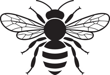 Stylized bee silhouette in a top-down view. This black and white vector graphic icon shows a flying insect, like a honeybee or wasp, with detailed wings. Perfect for logos and nature-themed designs.