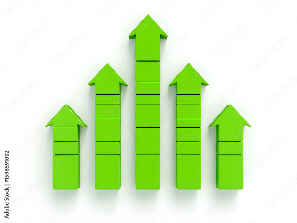 Aufkleber a dynamic array of green arrows pointing upward, representing escalating growth, success, and positi