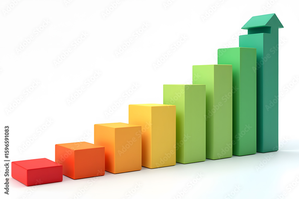 Poster colorful bar graph with upward arrow symbolizing positive growth and development a visual representa