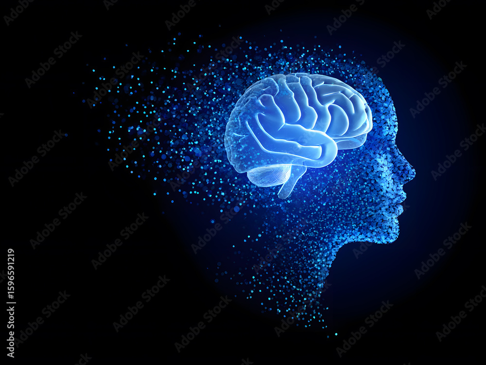 Aufkleber conceptual visualization of human brain and mind with digital particles a symbolic representation of