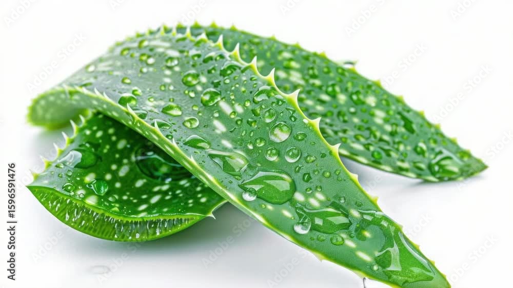 Poster close-up shot of a leaf with water droplets on its surface, perfect for use in nature or science-rel