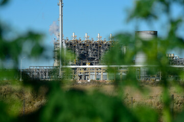 Industrial facilities of the Argentine petrochemical industry, Patagonia, Argentina.