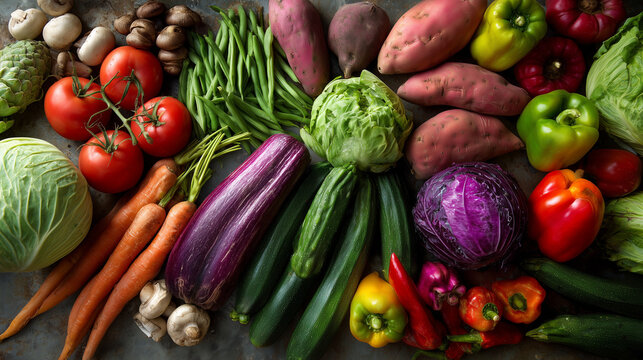 fresh vegetables including carrots, tomatoes, peppers, and cabbages, ideal for promoting healthy eating, culinary preparations, and food-related themes. - Powered by Adobe