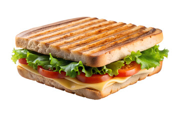 A grilled sandwich with cheese, tomato, and lettuce isolated on transparent background