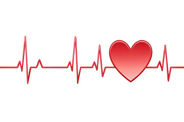 A vibrant red heartbeat line with a heart shape isolated on transparent background symbolizes health and vitality