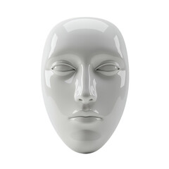 White 3D illustration of a human head mask isolated on a white background with subtle anatomical details
