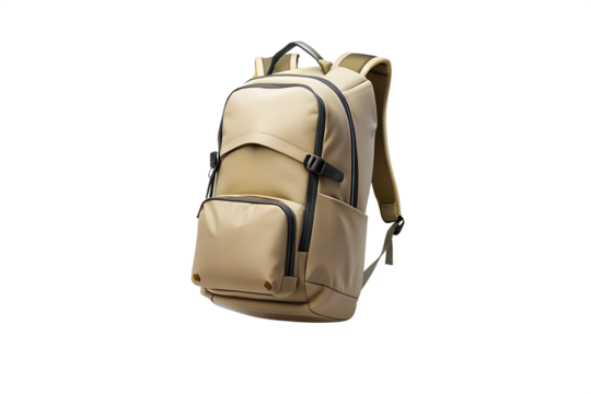 A stylish beige backpack for travel or school isolated on transparent background