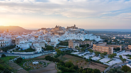Obraz premium View of Ostuni white town, Brindisi, Puglia (Apulia), Italy, Europe. Old Town is Ostuni's citadel. Ostuni is referred to as the White Town. Ostuni white town skyline and church, Brindisi, Italy.