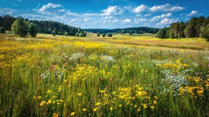 Obraz premium Vibrant Wildflower Meadow Under a Sunny Summer Sky