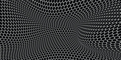 Black and white honey hexagonal cells background. geometric hive hexagonal honeycombs.