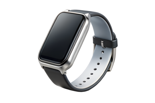 A modern smartwatch with a black band isolated on transparent background is a stylish wearable - Powered by Adobe